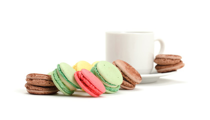 Colorful Macaroon and cup of coffee