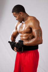 muscular black man working out