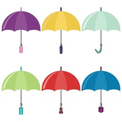 six umbrellas on white background