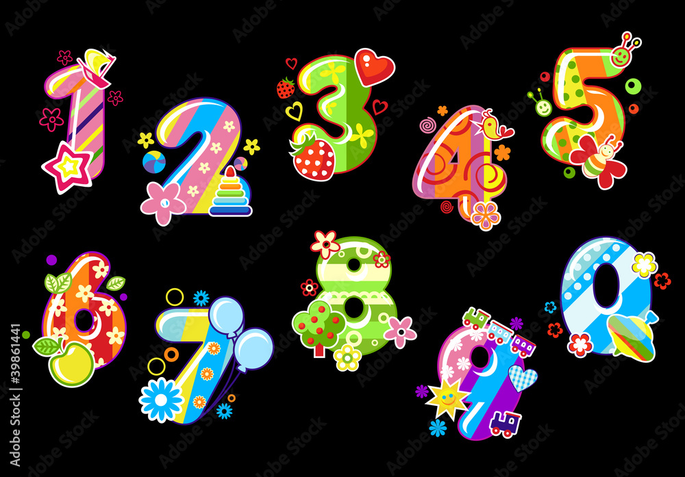 Poster colorful children numbers and digits