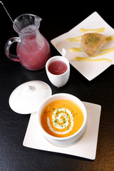 Pumpkin soup an set dessert
