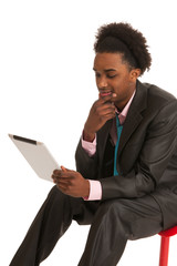 Black business man with tablet PC