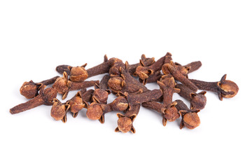 Pile Clove (Syzygium aromaticum) isolated on white background.