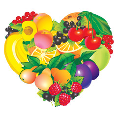 Fruits frame in the shape of heart.