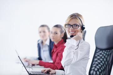 business woman group with headphones