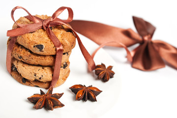 chocolate cookies tied brown ribbon