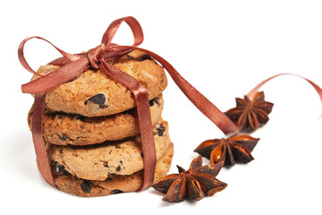 chocolate cookies tied brown ribbon
