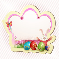 Easter card with red eggs and bunny