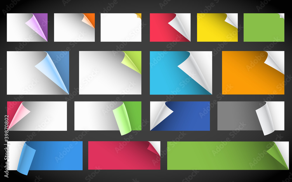 Poster collection of color blank paper sheets with bending corners