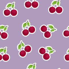 Red cherry on violet. Seamless background