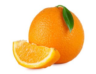 Sweet juicy orange with leaf