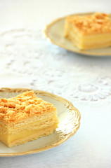 Delicious slice of bright shortcrust pastry with cream