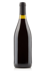 Red wine bottle isolated on white background. Blank space for la