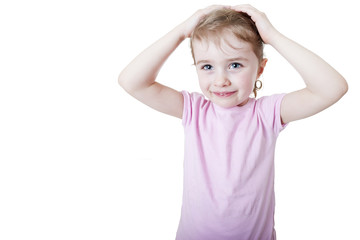 A little girl on white background