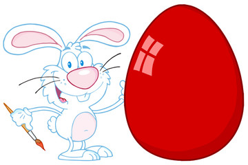 Happy Rabbit Painting Red Easter Egg