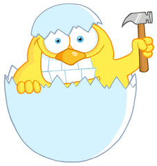 Chick With A Big Toothy Grin, Peeking Out Of An Egg Shell
