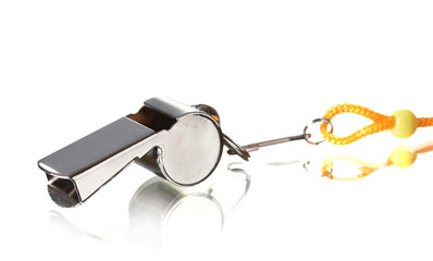 sport metal whistle on gray background
