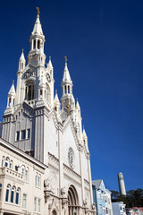 Fototapeta na wymiar St Peter Paul Church Coit Tower San Francisco