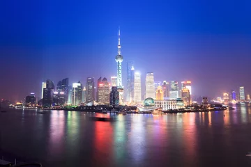 Papier Peint photo Ville sur leau shanghai skyline at night