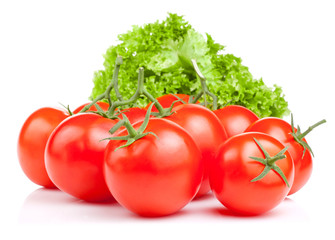 Fresh red tomatoes and lettuce Isolated on white background