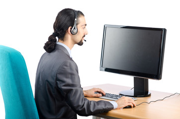 Call center worker on white