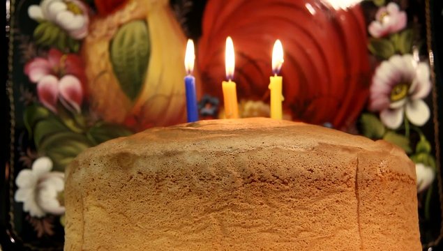 Third birthday cake. Three  candles