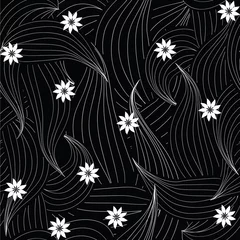 Papier Peint photo Fleurs noir et blanc motif abstrait sans soudure