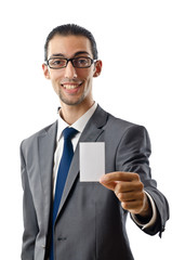 Businessman holding blank message