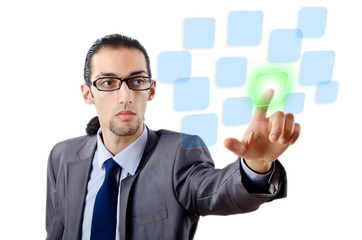 Businessman pressing virtual buttons