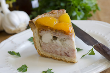 Pork, chicken and apricot pie