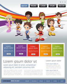 Colorful website Template with kids