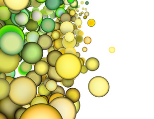 3d render abstract multiple green yellow bubble backdrop