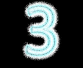 Symbol "3" from wool on a black background