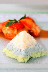 triangle rice has food is background