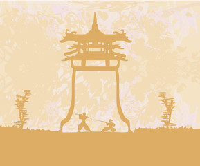old paper with Samurai silhouette