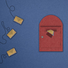 Red Postal box with 3 letter flying and one letter is insert in