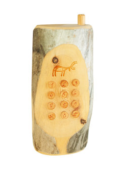 Prehistoric wooden cell phone used by caveman