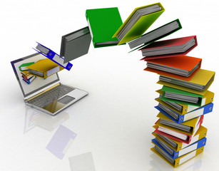 Colorful folders fly into your laptop