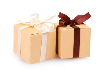 beautiful gifts with bows isolated on white