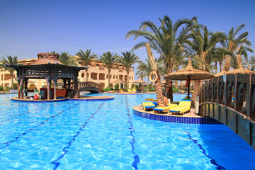 Swimming pool in tropical resort of Sharm el Sheikh, Egypt