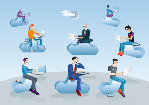 Cloud Computing Men Sitting In Clouds