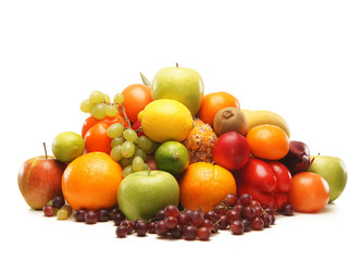 Naklejka na ściany i meble A pile of fresh and tasty fruits isolated on a white background