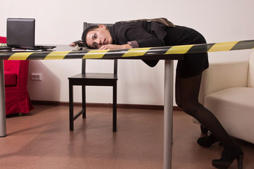 Naklejka premium Crime scene in a office with dead secretary