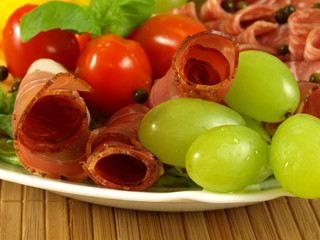 Rolled prosciutto, closeup