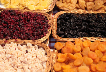 Assorted dried fruit delight sweets in tidy