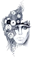 Foto op Plexiglas Woman's face decorated with gears © ankdesign