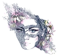 Fotobehang met bloemen versierd gezicht © ankdesign