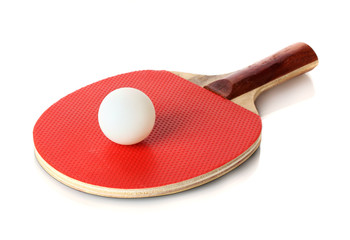 ping-pong racket and ball, isolated on white