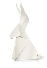 rabbit paper origami toy vector illustration isolated on white - obrazy, fototapety, plakaty