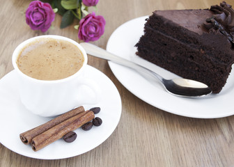 Cappuccino and chocolate cake